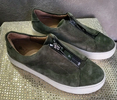 FRYE 女式 7.5 Lena 运动鞋懒人鞋橄榄绿色麂皮绒拉链低帮休闲 — 第 1/4 张图片