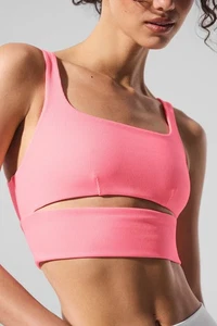 Neu mit Etikett Alo Yoga NEON BUBBLEGUM PINK SCHLITZ BH bauchfreies Oberteil - XS - Bild 1 von 6