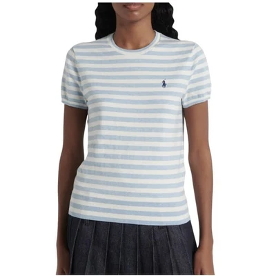 Camisa Ralph Lauren para mujer talla grande azul blanco rayas cuello redondo Pony Tee Algodón Foto 1 de 4
