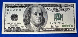 SERIES 2001 US ONE HUNDRED DOLLAR BILL STAR NOTE $100 CD01798403*  CLEVELAND - Picture 1 of 2