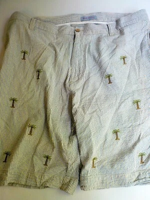 Corto a Rayas Barry Bricken Para Hombres Seersucker con Palmeras Azul/Blanco Algodón Talla 38 Foto 1 de 4