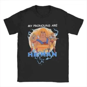 My Pronouns Are He Man Masters Of The Universe T-Shirt Men Funny Cotton Tee Shir - Picture 1 of 3