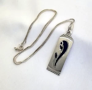 800 Silver Virgin Mary Pendant Necklace Blue Enameled Madonna Religious Jewelry - Picture 1 of 5