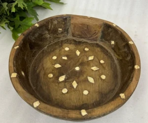 Antique Wooden Round Parat Dough Kneading Bowl Original Old Hand Carved Blue - Picture 1 of 8