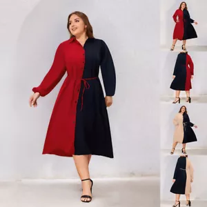 PLUS SIZE Plus Size Womens Button V-Neck Midi Dress Evening Cocktail Party Dress - Picture 1 of 20