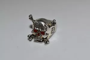 *FJ* BIKER VINTAGE SKULL & CROSSBONES - LIVE TO RIDE RED EYES RING (BFC48) - Picture 1 of 4