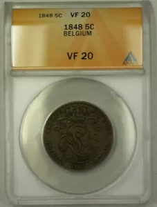 1848 Belgium 5 Cents Coin ANACS VF-20 - Picture 1 of 2
