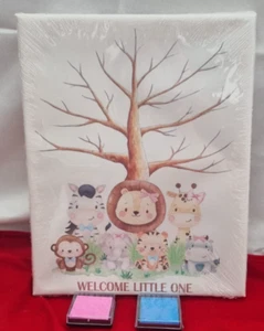 Albero delle impronte digitali festa rivelazione di genere, foglie di impronte digitali baby shower libro degli ospiti - Foto 1 di 2
