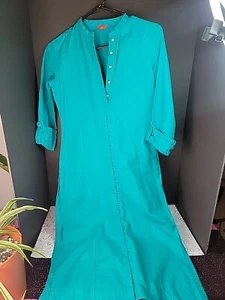 W Kurtas Duster Women's Size 6 Turquoise Green Long Tunic A-Line - Picture 1 of 16