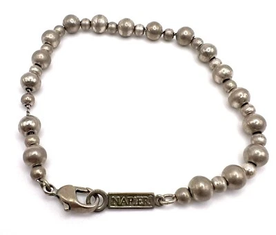 Pulseira Napier folheada a prata contas em uma corrente de metal fino 7 3/4" - Imagem 1 de 3