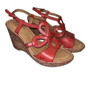 B.O.C. Born Jayne Wedge Slingback Sandals Cork Vacation Summer Red 8M - Picture 1 of 8