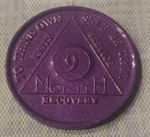 aa aluminum alcoholics anonymous 9 month recovery sobriety chip coin token  - Picture 1 of 2