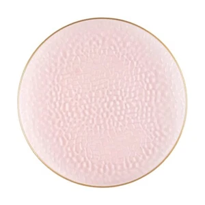 Round Hammered Translucent Pink Plastic Dinner Plates with Gold Rim China - Picture 1 of 4