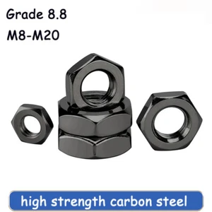 Grade 8 High-Strength Thin Hexagon Nuts Flat Screw Caps Black Fine Threaded Nuts - Picture 1 of 6