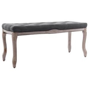 NNEVL Bench Linen Solid Wood 110x38x48 cm Dark Grey - Picture 1 of 5