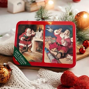 1992 Coca Cola Nostalgia 2 Decks Playing Cards Santa Edition Tin Made In England - Picture 1 of 9