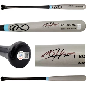 BO JACKSON AUTOGRAPHED GRAY RAWLINGS GAME MODEL BAT ROYALS BECKETT QR 202661 - Picture 1 of 9