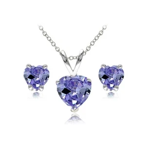 Heart Solitaire Simulated Tanzanite Necklace and Stud Earrings Set in 925 Silver - Bild 1 von 3