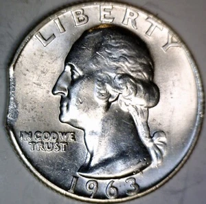 1963d ERROR RECORTADO Washington Cuarto de Plata BONITO BU + Moneda Blakesley Clip #1 - Imagen 1 de 2