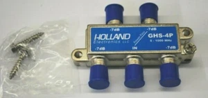 2 Holland GHS-4P SPLITTER 4-WAY HIGH RF SHILED HIGH FREQ 5-1000 MHZ ONE PORT DC - Picture 1 of 2