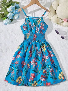 Tween Girl Summer Vacation Style Floral Print Waistband Wrap Cami Dress - Picture 1 of 35