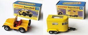 Matchbox Superfast 72 & 43 Standard Jeep & Pony Trailer c1970 VG Original Boxes