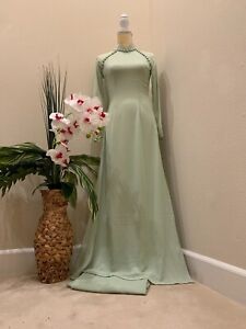 Green or Blue Ao Dai Chiffon  Long Dress with Matching Color Pants WGC3004