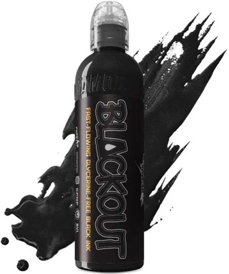 Tinta para tatuaje World Famous - Blackout Black, ultrafina 8 fl oz, negra  Foto 1 de 4