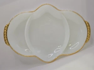 Vintage Fire King Anchor Hocking Milk Glass Divided Relish Dish Tray Gold Trim - Picture 1 of 8