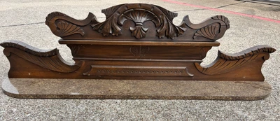Antique French Gothic Revival Carved Oak Wall Shelf Mantle Dark Wood - Image 1 of 4