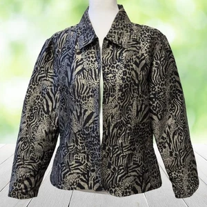 Chaqueta de seda vintage CHICOS para mujer mediana negra dorada jacquard estampado animal años 90 - Imagen 1 de 16