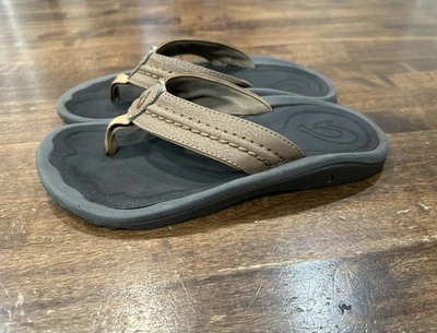 OluKai Hokua Mens US 7 Brown Leather Casual Beach Flip Flop Thong Sandal - Image 1 of 4