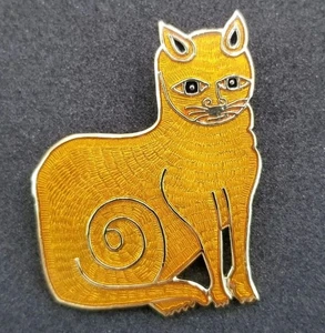 Fish & Crown Cloisonné Fine Enamel Cat Brooch Pin Orange 1.75" x 1.5" - Picture 1 of 7