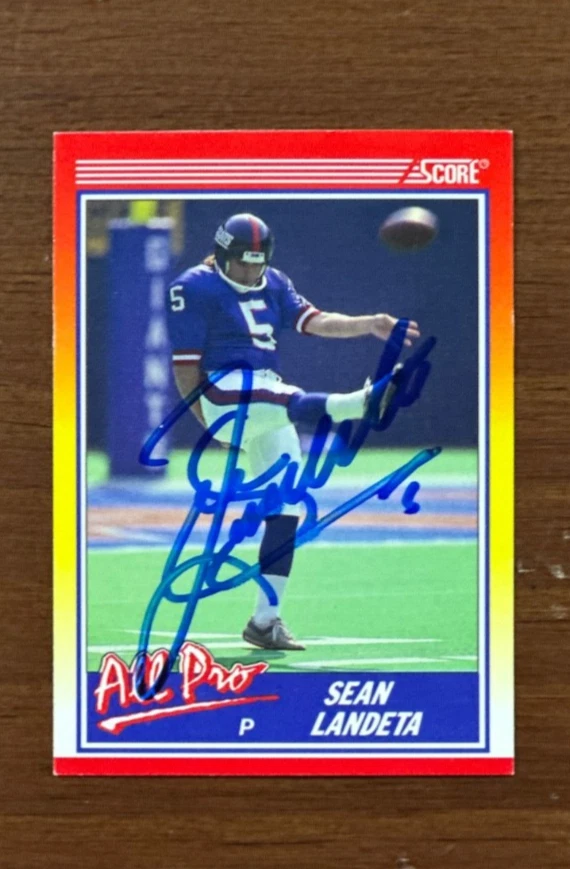 Sean Landeta All Pro New York Giants Signed 1990 Score Football Autograph  - Image 1 of 1