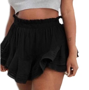 AERIE Rock n’ Ruffle Skort Black Skirt Ruffles Built in Shorts High Rise Medium - Picture 1 of 6