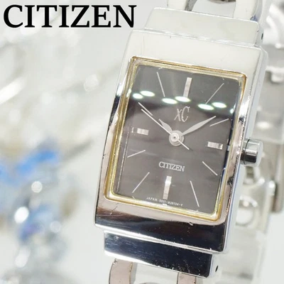Reloj de cuarzo CITIZEN xC para dama esfera plateada negra 5931-h12522 cuadrado hecho en Japón Foto 1 de 4