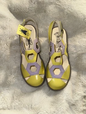 Fly London TRUL582FLY Nappalak 皮革女式高跟鞋柠檬紫色凉鞋 39 码 — 第 1/4 张图片