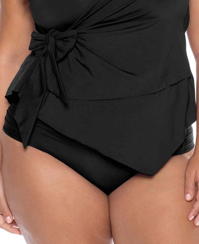 BECCA ETC Women's Plus Size Ruched Hipster Swimsuit Bottom Black 2X (20-22)