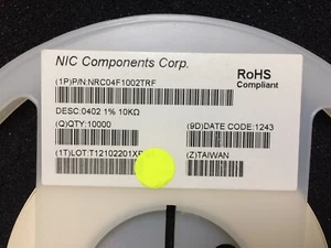 NRC04F1002TRF NIC RES 10K OHM 1% 1/16W 0402 SMD T&R ROHS 6450 PCS - Picture 1 of 1