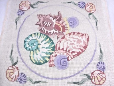 Needlepoint Partially Sewn Vintage SEASHELL Nautilus Scallop + Persian Yarn EXC - Image 1 of 4