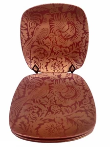 Set (5) 222 FIFTH Bird of PARADISE CHINTZ Red-Gold 11” Square Dinner Plates - Picture 1 of 8