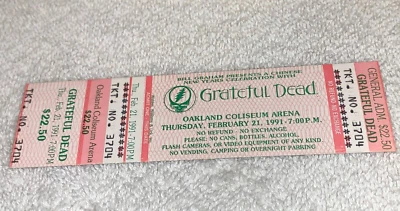 THE AGRADECE DEAD 1991 BOLETO SIN USAR OAKLAND PEDIDO POR CORREO Jerry Garcia Bob Weir us Foto 1 de 4