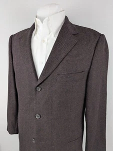 VINTAGE Hugo Boss Loro Piana Wool Cashmere Blazer Mens 50C US 42S Burgundy Plaid - Picture 1 of 17