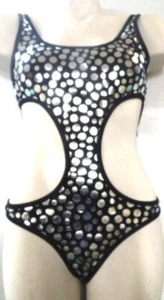 HOT TOPIC bikini swimsuit set ,, Black w/ silver metalic dots MEDIUM - Picture 1 of 6