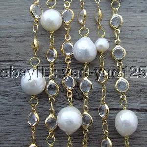 S110305 69'' White Round Keshi Pearl Crystal Chain Necklace - Picture 1 of 4