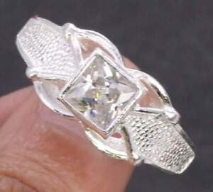 White Topaz Art Piece 925 Silver Plated Handmade Ring of US Size 11 Ethnic