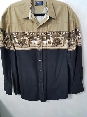 Camisa Western Vintage Roper Para Hombre Perla A Presión Vaquero Caballo Gráfico Talla L Foto 1 de 4