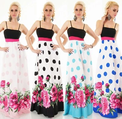 ITALY Maxi Sommer Kleid extra lang Dots Punkte Blumen Print Party Strand  - Bild 1 von 4