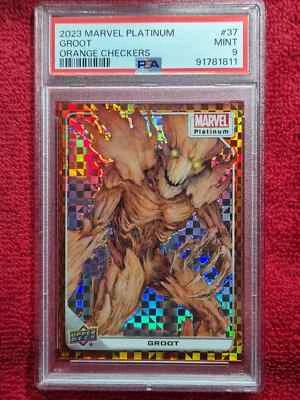 2023 Upper Deck Marvel Platinum Groot #37 Orange Checkers SP /33 PSA 9 Mint - Image 1 of 2