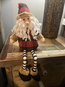 New Vintage Santa Claus Christmas Shelf Sitter Wooden Beaded Legs 21.5 x 5.5” - Picture 1 of 5